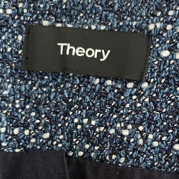 Theory Ualana Raw-Cut Edges Lined Cotton Viscose Open Jacket Indigo Tweed Sz 0 - Picture 8 of 10